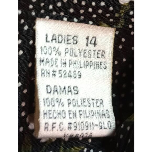 Kathy Lee Shirt Ladies 14 Black White Floral Button Front Short Sleeve Daisy - Picture 6 of 7